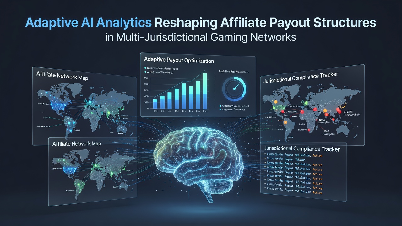 Network visualization showing AI-driven adjustments to affiliate commission tiers across different regional gaming jurisdictions