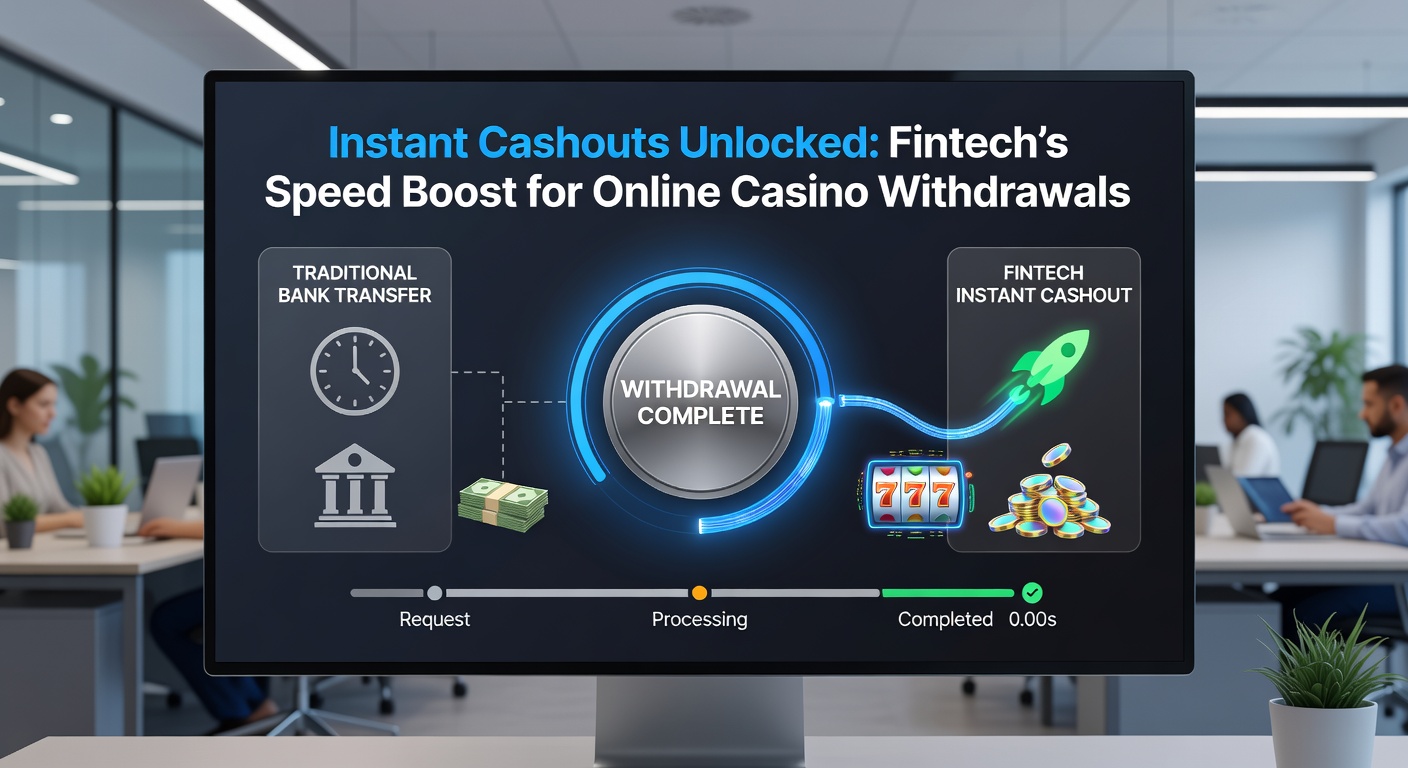Infographic illustrating fintech payment flows in online casinos, with arrows showing instant paths from player deposit to withdrawal